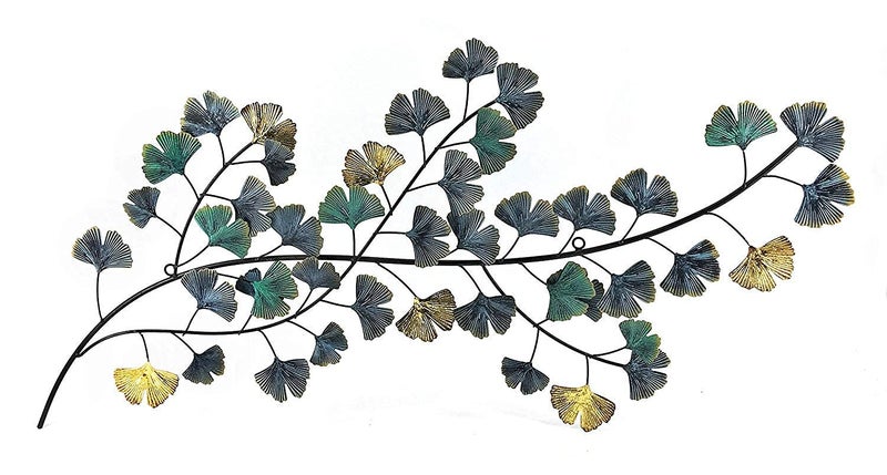 Bellaa 3D Metal Wall Decor Living Room Ginkgo Leaf Japanes Style Flower Golden Blue Teal Abstract Scroll Celtic Wrought Iron Plaque Hanging Boho Home Outdoor Garden Floral Accents Turquoise - Image 3